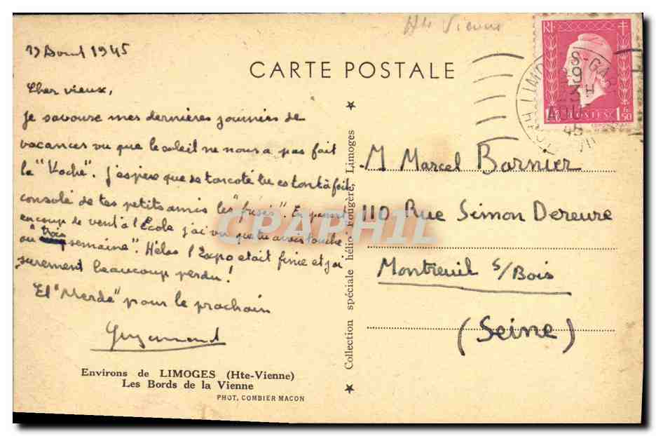 CPA Limoges Les Bords de la Vienne — Verso