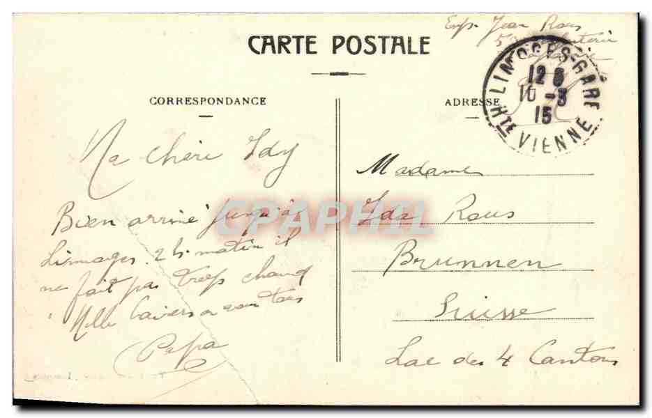 CPA Limoges Hotel de Ville — Rückseite