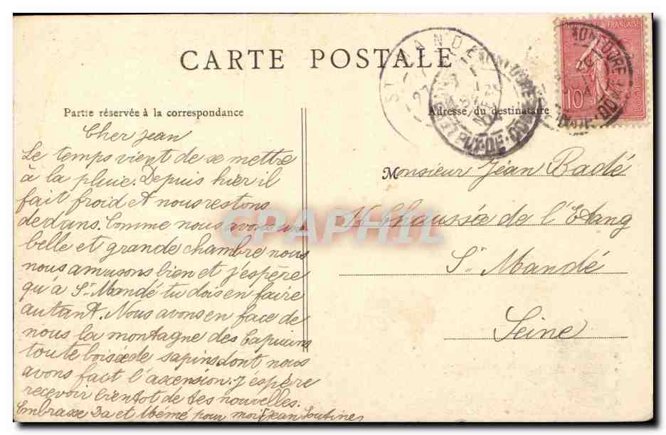 CPA Le Mont Dore Le Plat a Barbe — Verso