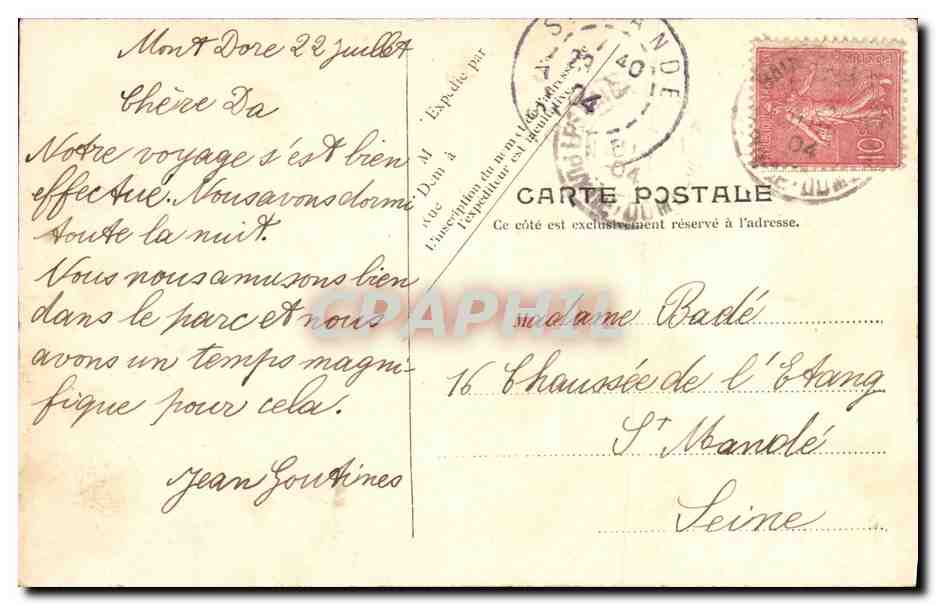 CPA Le Mont Dore Etabissement Thermal — Verso