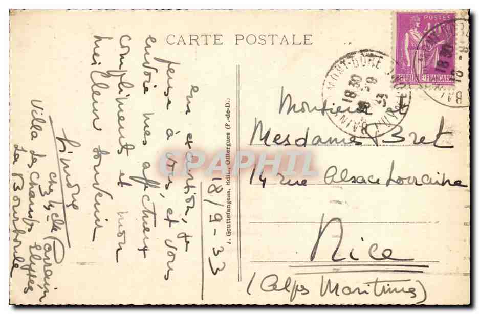 CPA Le Mont Dore Vue Generale  — Verso