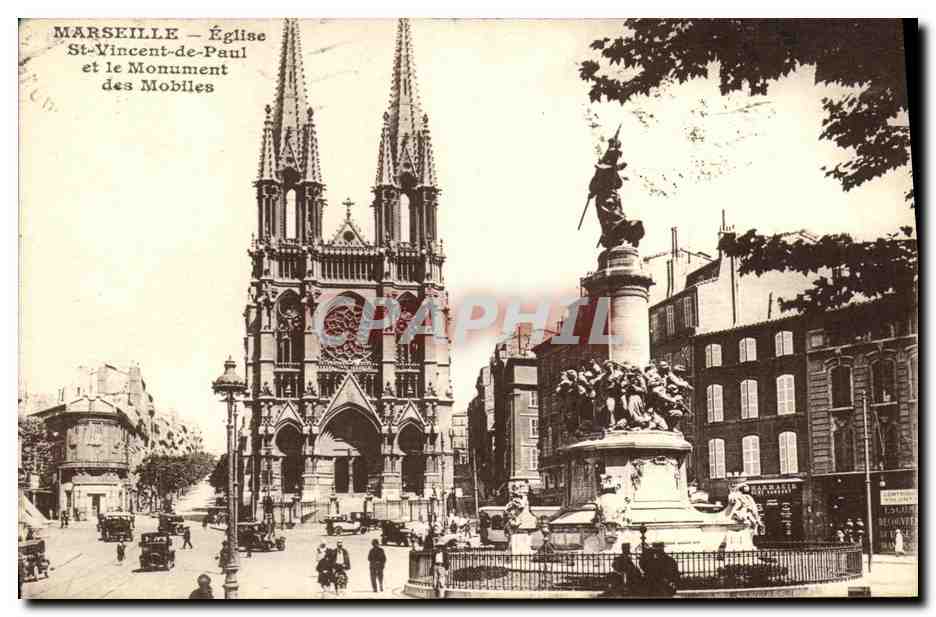 CPA Marseille Eglise St Vincent de Paul et Le Monument des mobiles