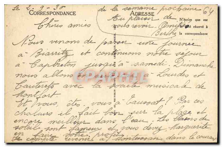 CPA Biarritz Le Rocher De La Vierge  — Verso