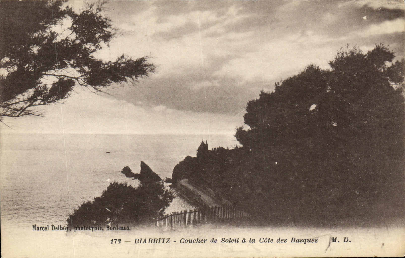 Biarritz - Coucher de Soleil à la Côte des Basques — Marcel Delbory, phototypie, Bordeaux, n°173