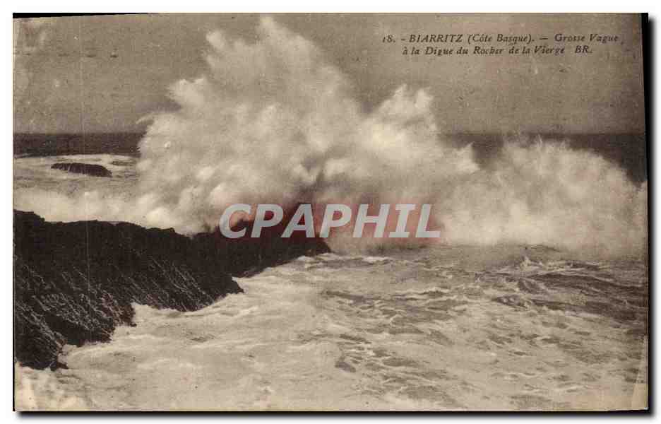 CPA Biarritz Grosse Vague A La Digue du Rocher de la Vierge 