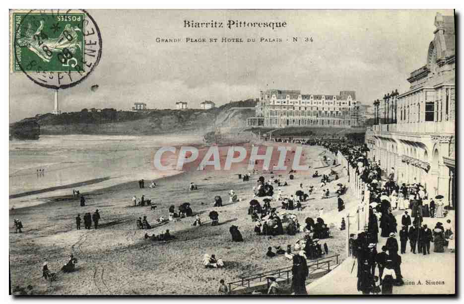 CPA Biarritz Pittoresque Grand Plage Et Hotel Du Palais