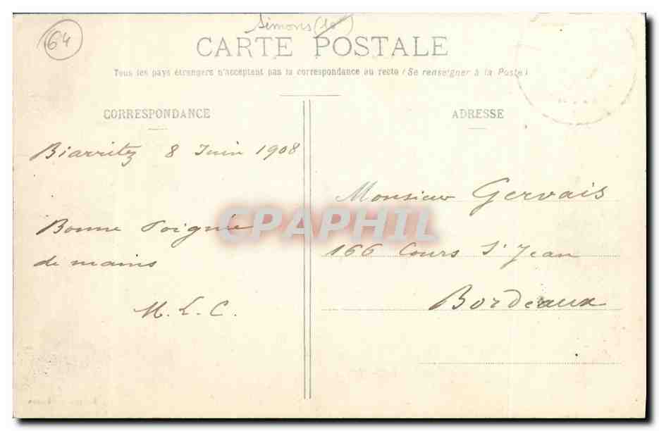 CPA Biarritz Pittoresque Grand Plage Et Hotel Du Palais — Verso