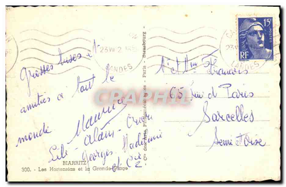 CPA Biarritz Les Hortensias Et La Grande Plage  — Verso