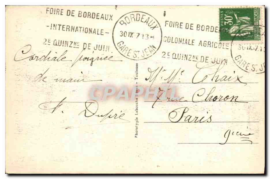 Biarritz — La plage de la Côte des Basques — CPAPHIL n°1238 — Rückseite