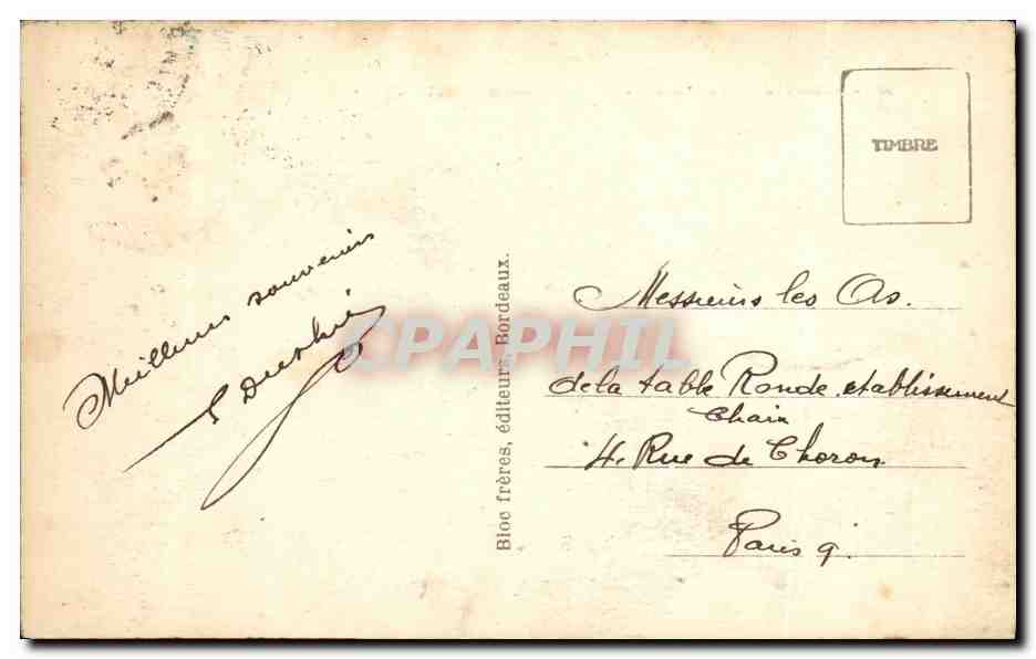 Biarritz — La Grande Plage — Le Grand Hôtel. BR. — Éditeur Bloch frères, Bordeaux. N° 28. — Verso