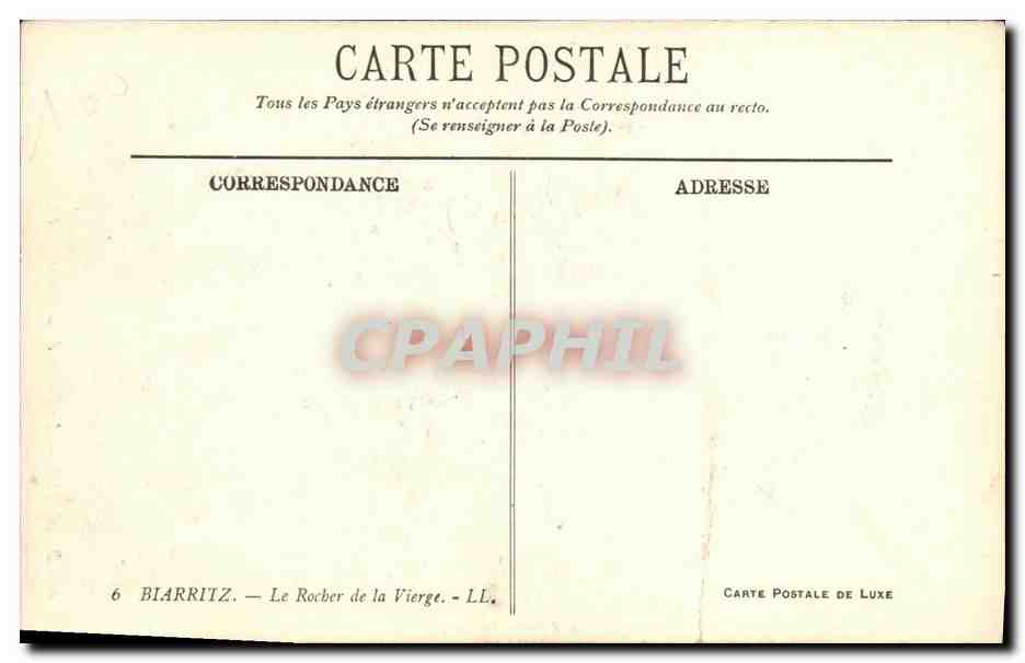 Biarritz — Le Rocber de la Vierge — LL. — Verso