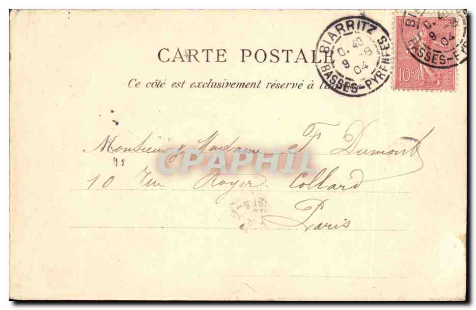 CPA Biarritz Grand Hotel Residence du roi de Suede et de l imperatrice d Autriche  — Verso
