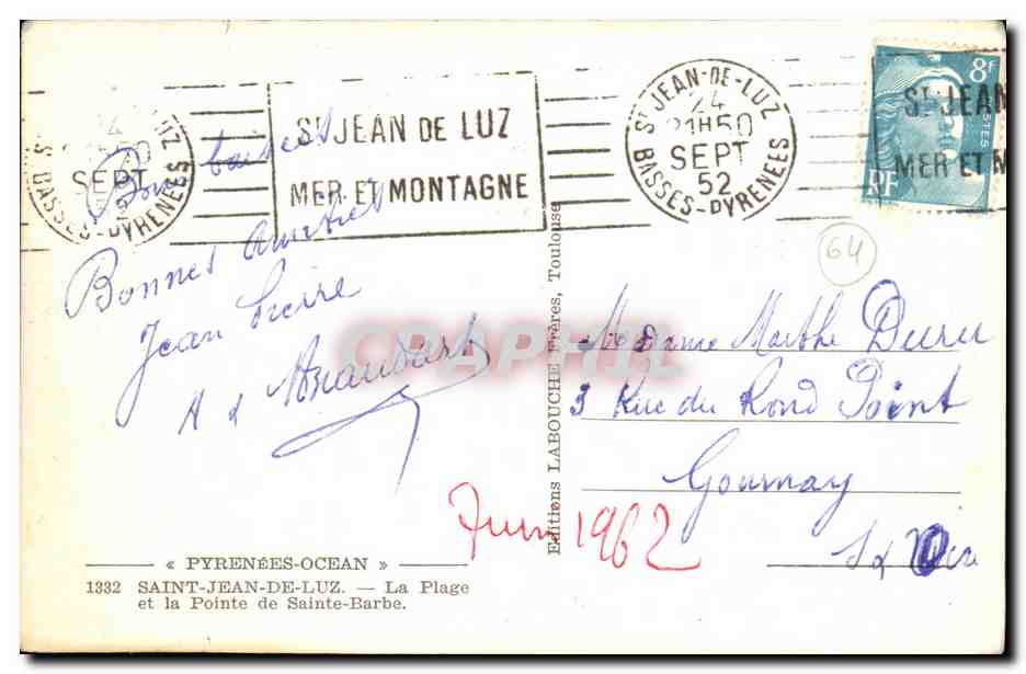 Saint-Jean-de-Luz — La Playa — Editor Labouche, n°1332 — Reverso