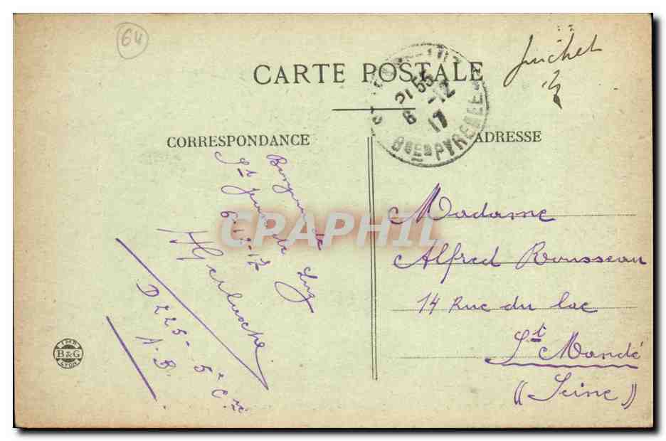 St-Jean-de-Luz (Côte Basque) — La Pointe Ste-Barbe — éditeur B&G, n° 1436 — Reverso