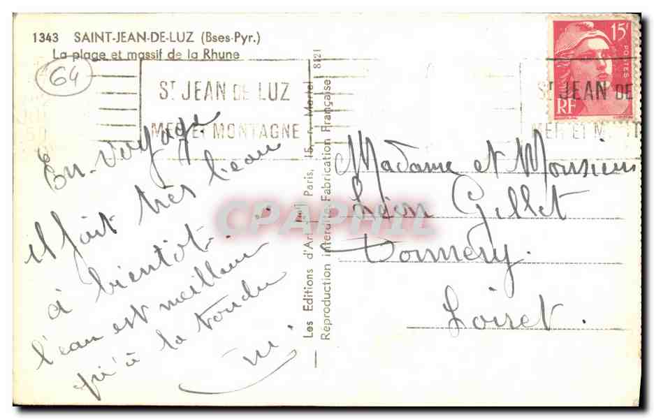 Saint-Jean-de-Luz — La plage et massif de la Rhune — Éditions d'Art Julli, Paris — Reverso