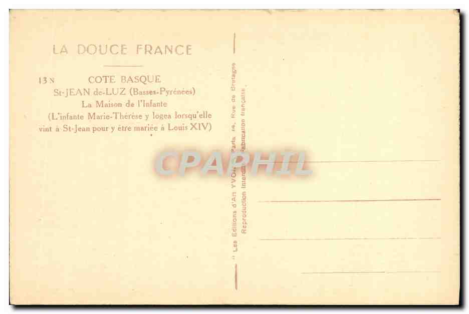 CPA Saint Jean De Luz Maison de l Infante  — Verso