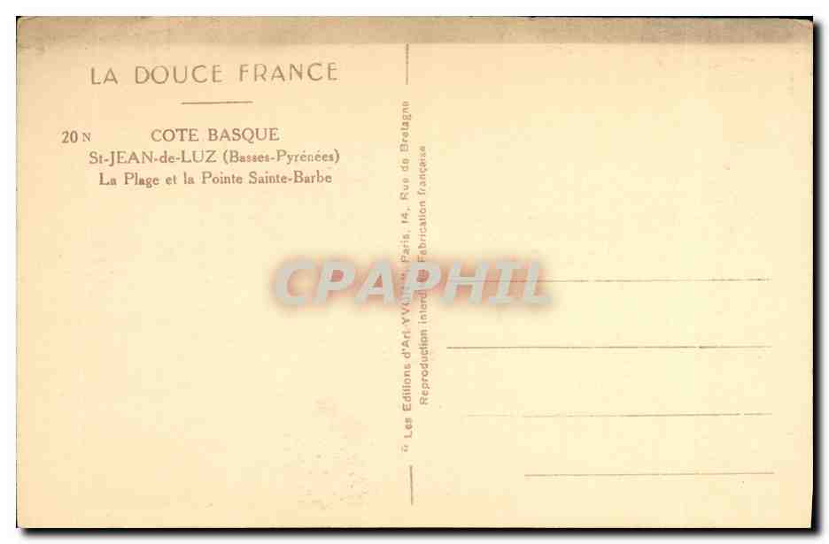 Saint-Jean-de-Luz — La Plage e la Punta Santa-Barba — Les Éditions d'Art VV, Parigi — Verso