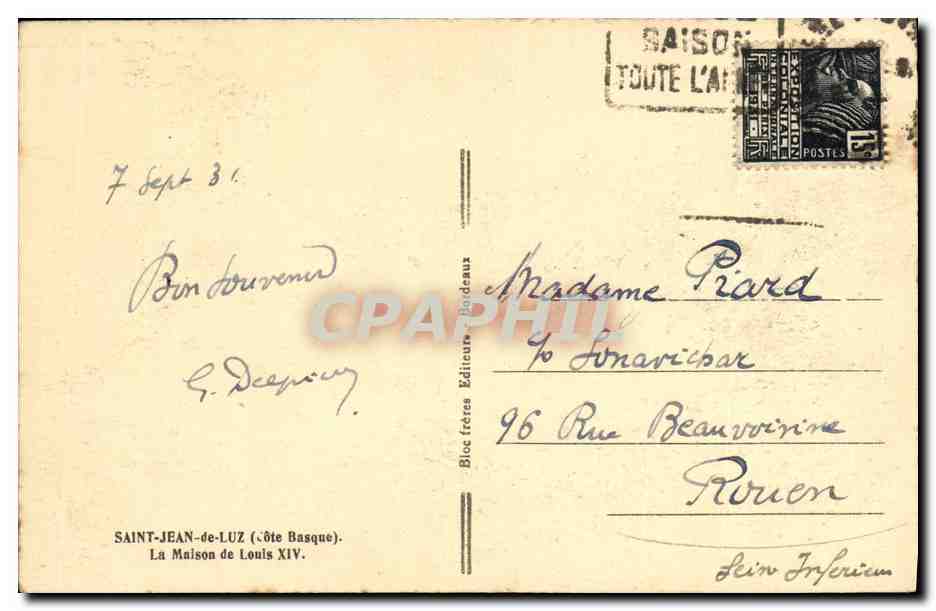 CPA Saint Jean De Luz La Maison de Louis XIV — Verso