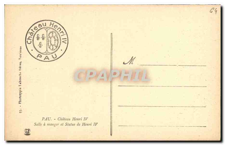 CPA Pau Chateau Henri IV Salle a manger et statue de Henri IV — Verso