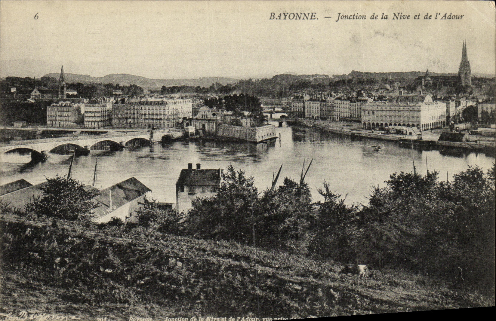 Bayonne — Jonction de la Nive et de l'Adour — vue prise d'en haut