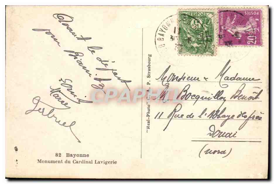CPA Bayonne Monument du Cardinal Lavigerie  — Verso