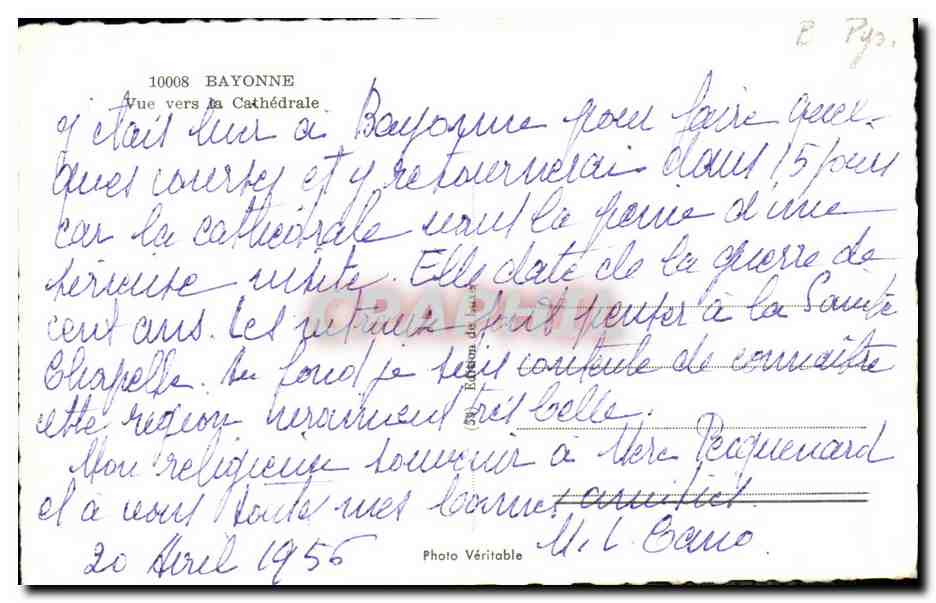 CPSM Bayonne Vue Vers La Cathedrale  — Verso