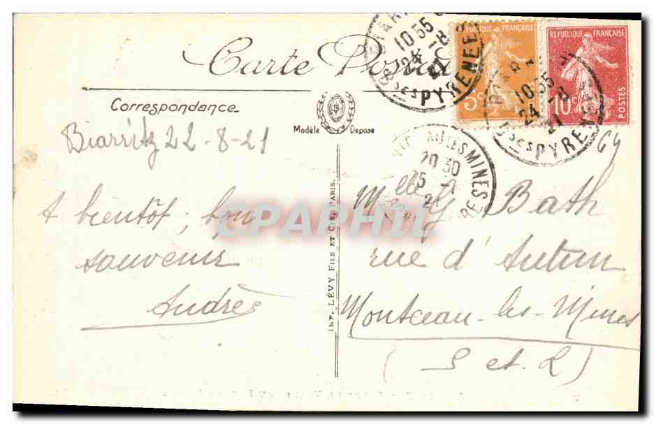 CPA Biarritz Effet De Vagues Au Rocher Perce  — Verso