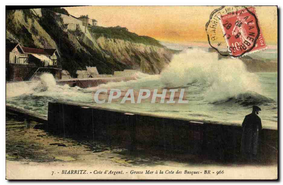 CPA Biarritz Cote d Argent Grosse Mer a La Cote des Basques
