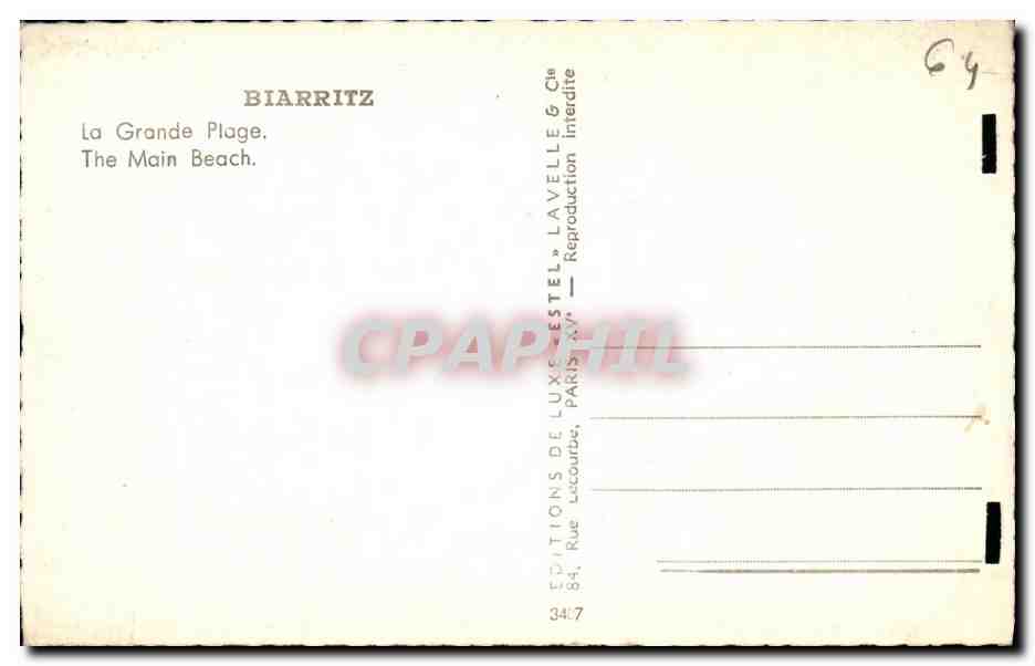 Biarritz — La Grande Plage — Éditeur Estel — Verso