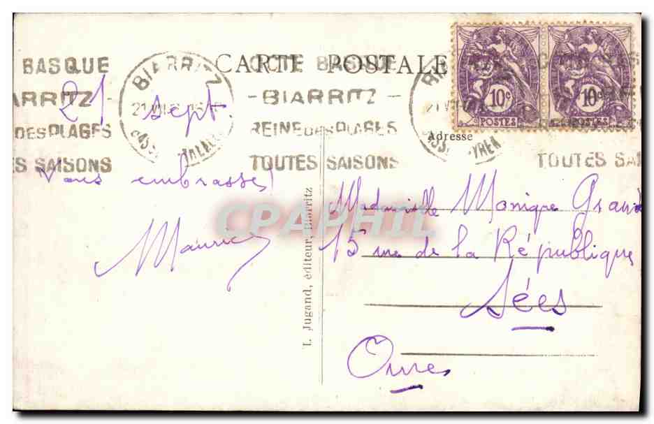 CPA Biarritz La Mer Pris de la Loge de Theatre  — Verso