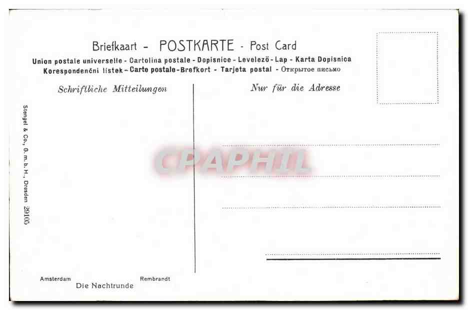 CPA Amsterdam RAmbrandt Die Nachtrunde — Verso