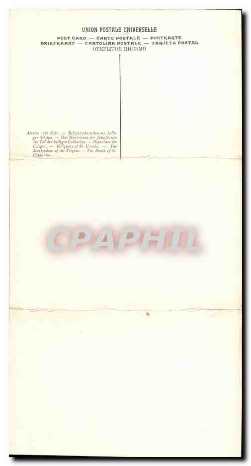CARTE TGRIPLE Depart pour Cologne La chasse de Sainte Ursule Mort de Sainte Ursule Brugues Hopital Saint Louis — Verso