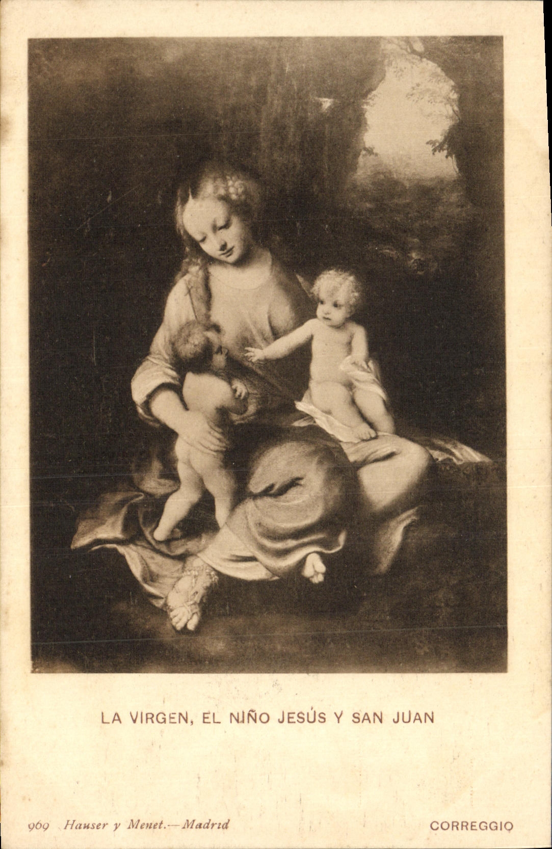 La Virgen, El Niño Jesús y San Juan — Correggio — Hauser y Menet, Madrid, n° 909