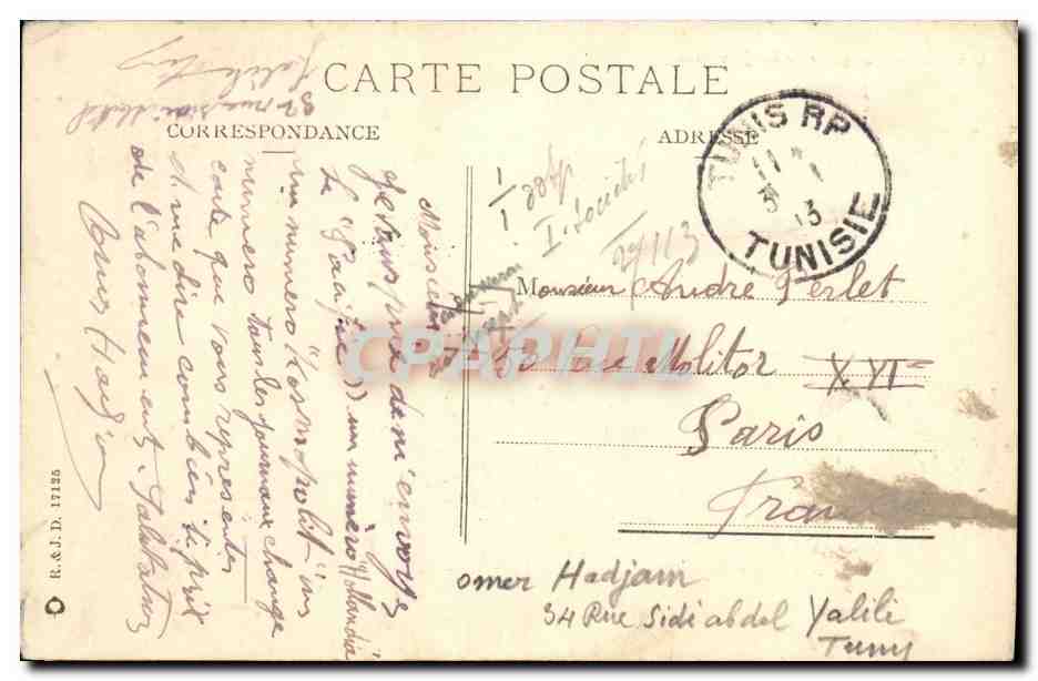 CPA Tunis Vue Generale du Belvedere — Rückseite
