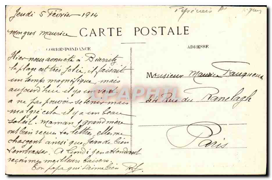 CPA Biarritz Pittoresque Le Rocher du Basta — Verso