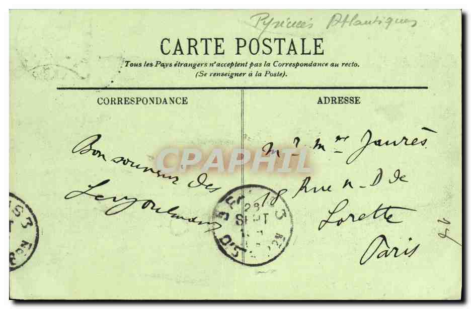 CPA Biarritz Le Rocher Perce — Verso