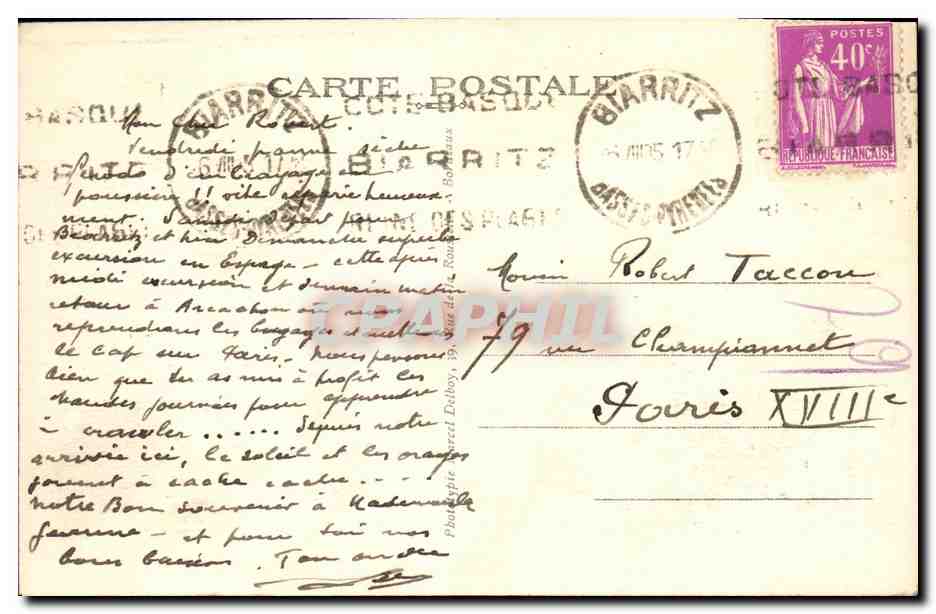 CPA Biarritz Rocher de la Vierge — Verso