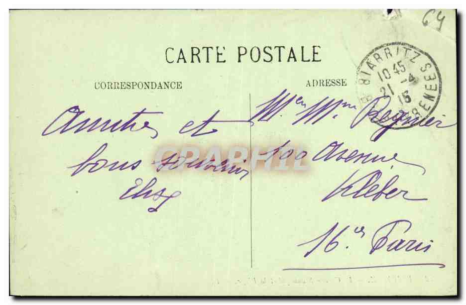 CPA Biarritz Le Casino Municipal et la Plage — Verso