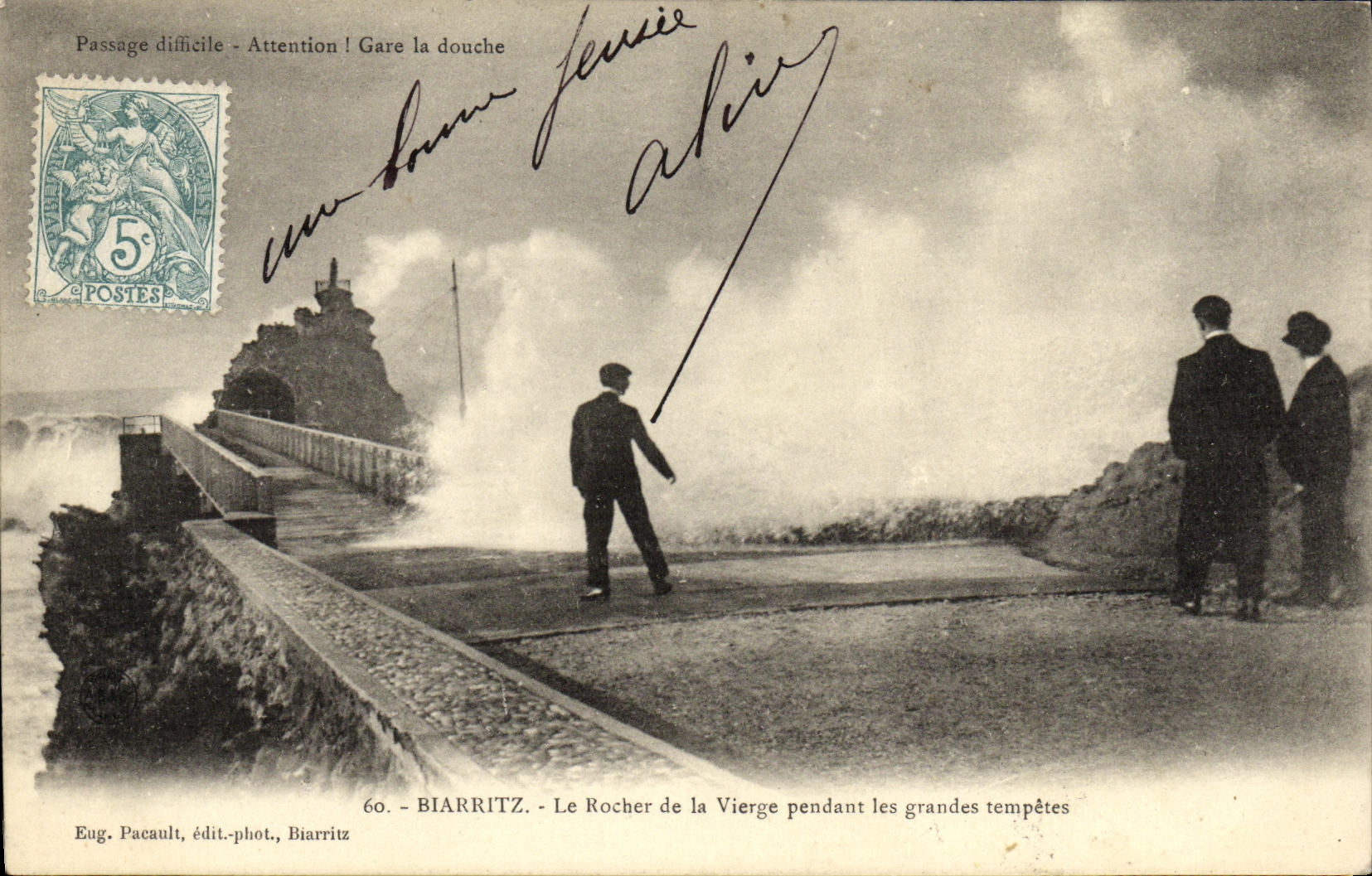 Il Roccia della Vergine durante le grandi tempeste — Eug. Pacault, editore-fotografo, Biarritz — n°60