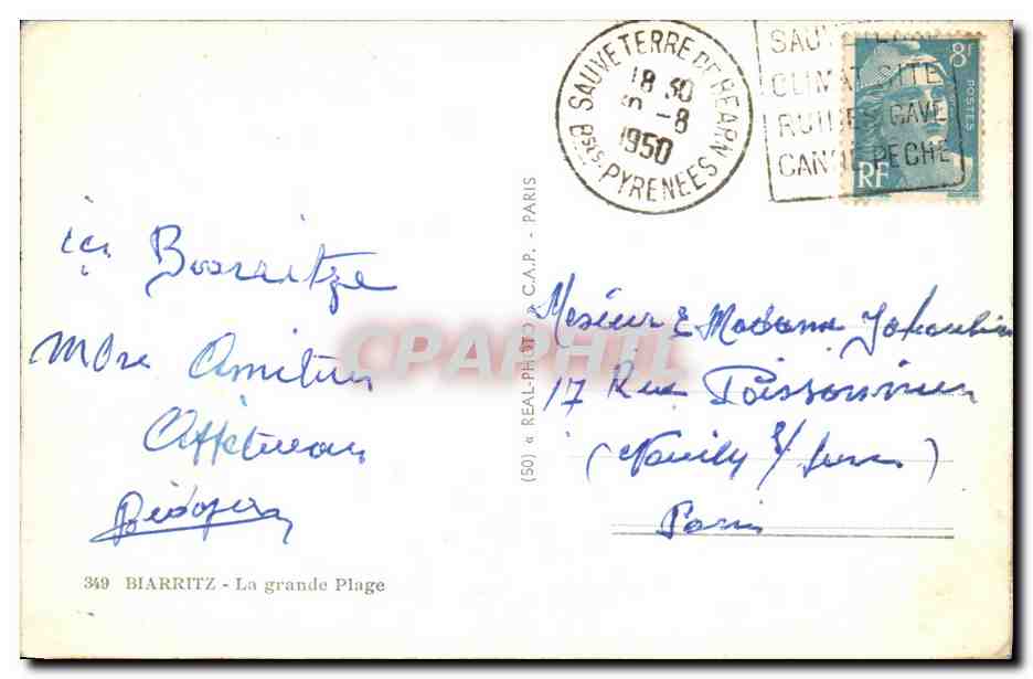 Biarritz - La grande Plage — éditeur C.A.P. n°349 — Verso