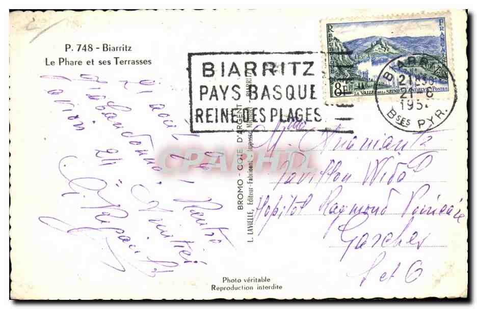 Le Phare et ses Terrasses — Biarritz — L. Lavielle, P. 748 — Verso
