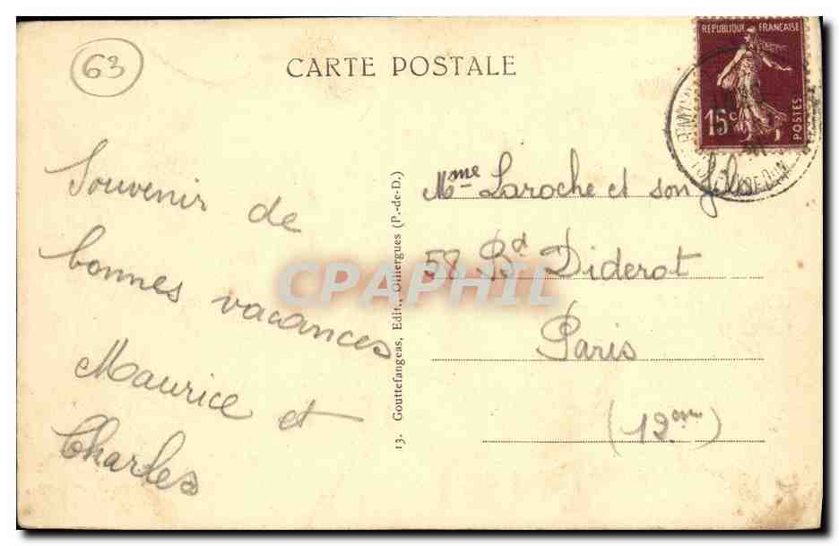 Le Puy-de-Dôme — Altitude 1465 m. — G. d'O, éditeur — Verso