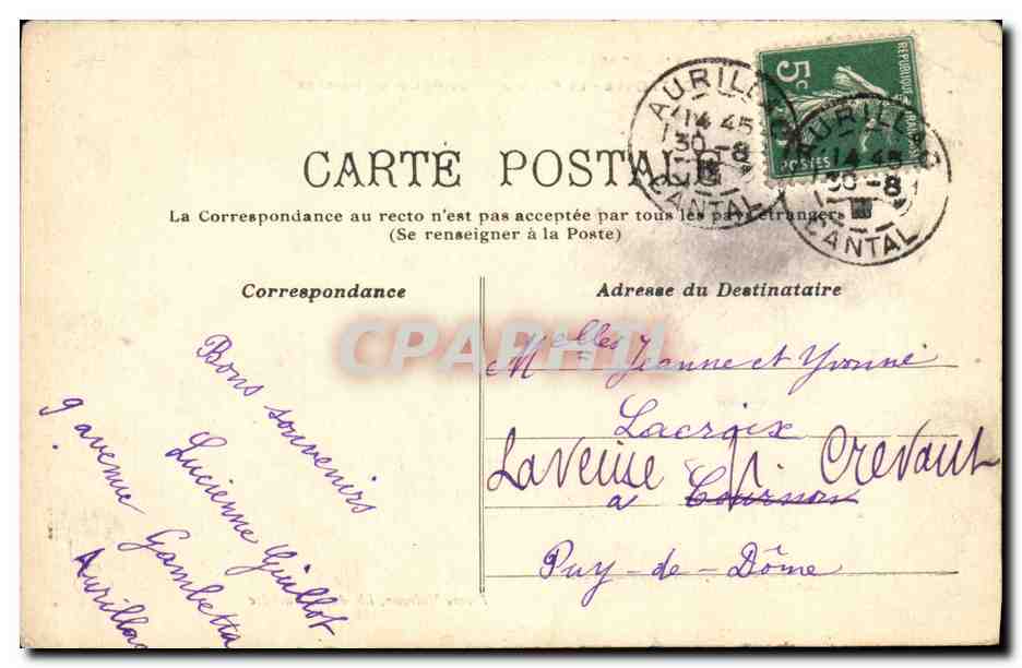CPA L Auvergne Nos Montagnes Le Puy Violent Vu Du Col De Nerones — Verso