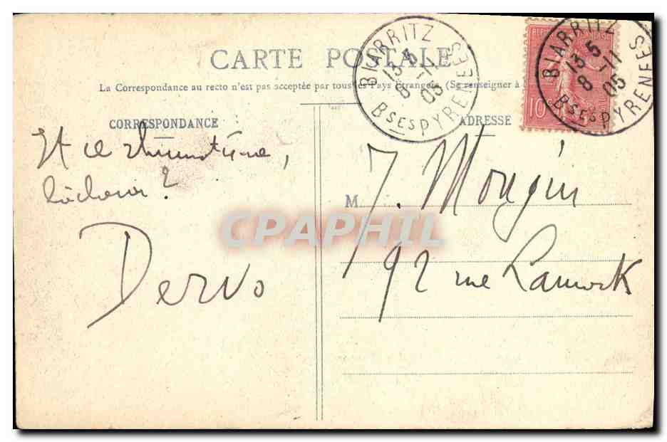 CPA Biarritz Pittoresque Un Grain Bateau — Verso