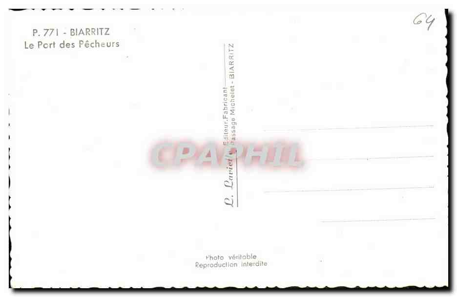 CPSM Biarritz Le Port Des pecheurs  — Verso
