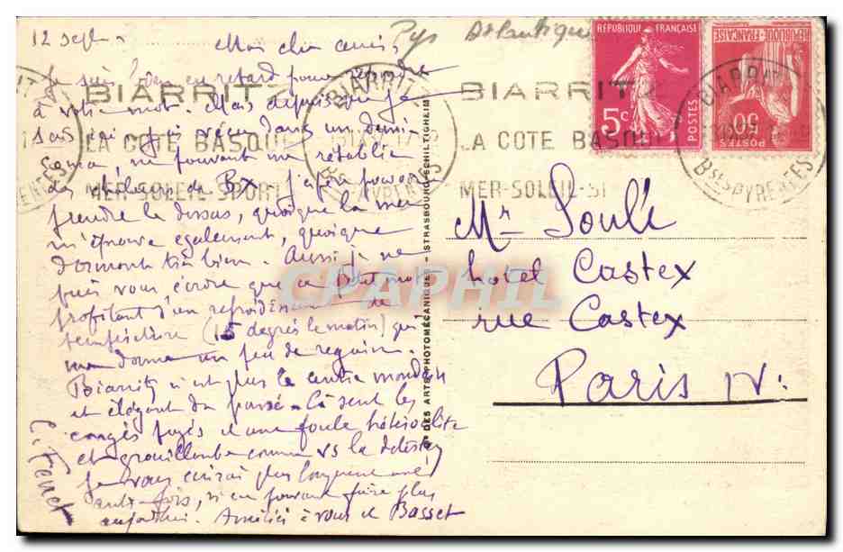 CPA Biarritz Le Basta a maree haute — Verso