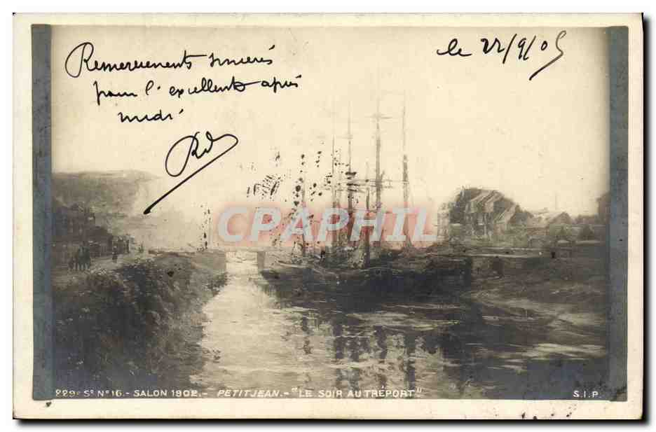 CPA Salon 1912 Petitjean Le soir au Treport Bateau 