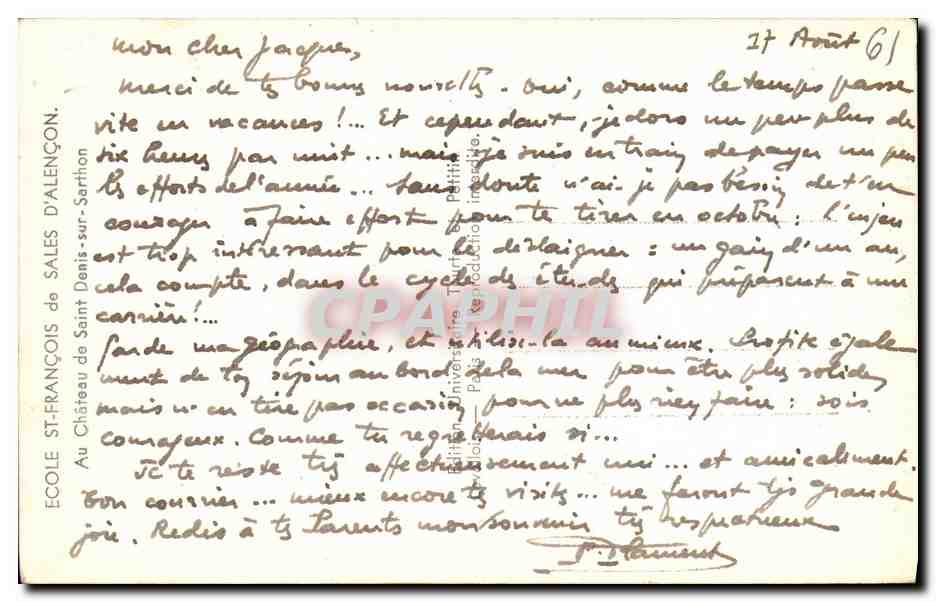 CPA Alencon Eglise St Francois de Sales d Alencon Au chateua de Saint Denis sur Sarthon — Rückseite