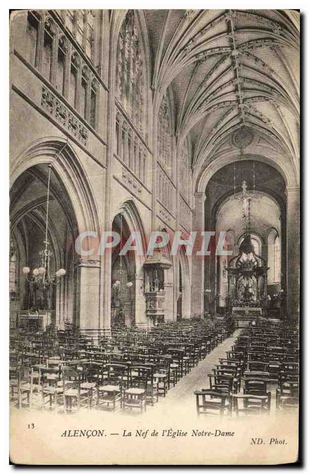 CPA Alencon La Nef De L Eglise Notre Dame 