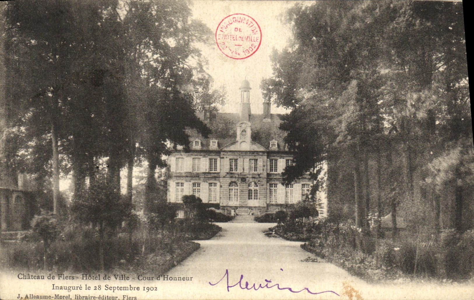 CPA Chateau De Flers Hotel De Ville Cour D Honneur Inaugure le 28 septembre 1902